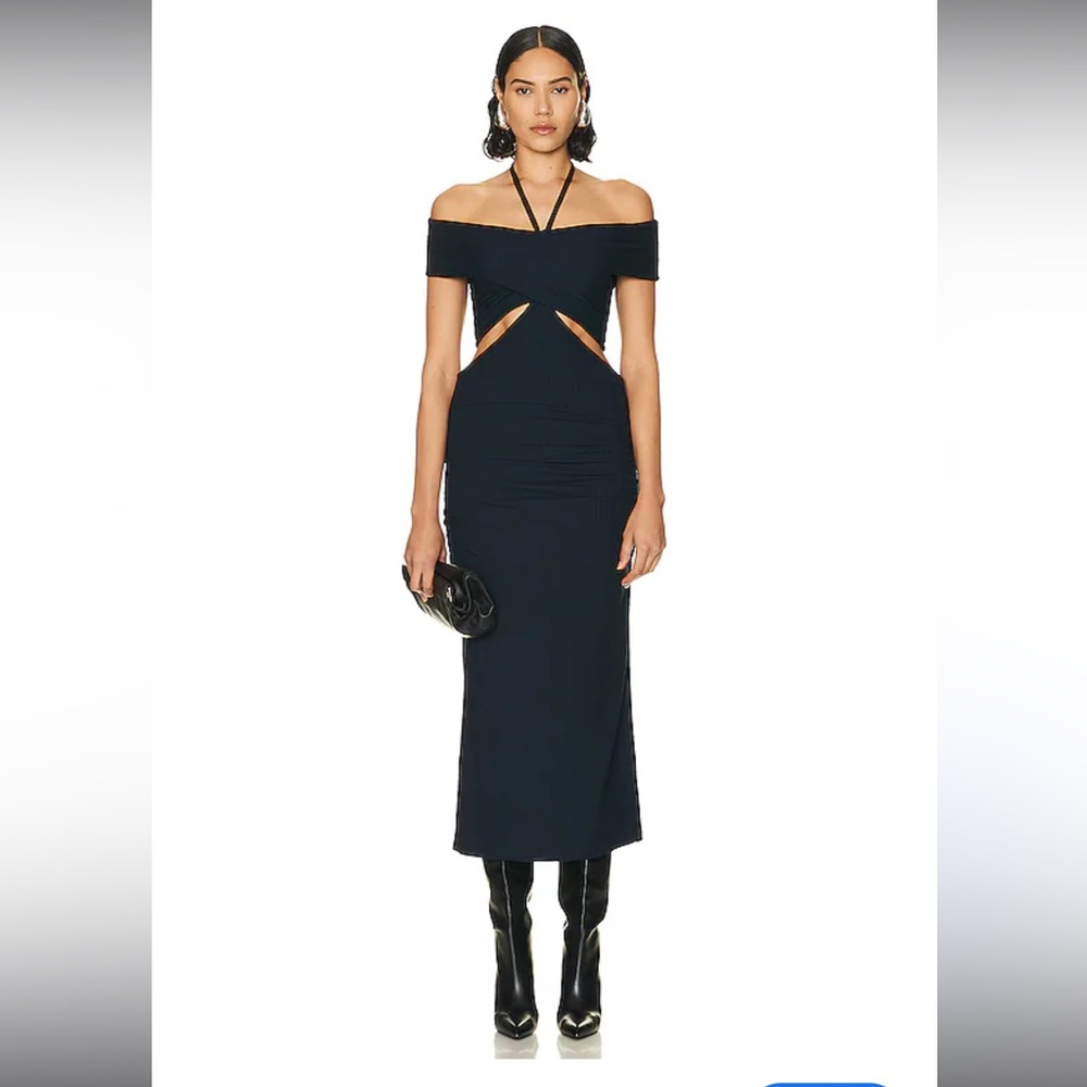 Jonathan Simkhai Akane Marled Rib Off-Shoulder Cutout Midi Dress NWT